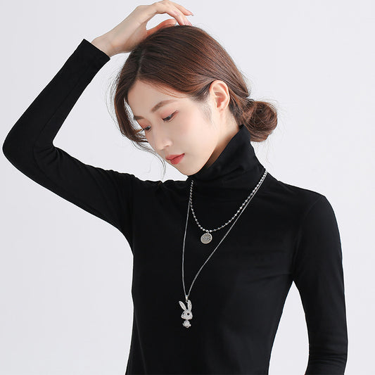 Double Decorative Titanium Steel Necklace Light Luxury Niche Long Diamond Rabbit Pendant Letter Necklace