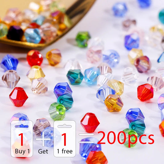 Buy 1 And Get 1 Free 4mm Shiny Crystal Beads Bicone Beads Glass Beads Loose Spacer Beads for bracelet DIY Jewelry Making 200pcs