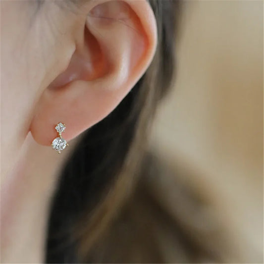 925 Sterling Silver Plating 14K Gold Earrings Korea Sweet Zircon Ear Studs Women Temperament Party Jewelry Gifts