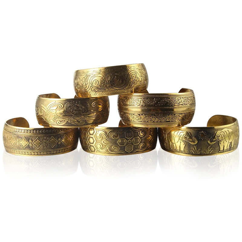 Gypsy Bohemian Vintage Tibetan Bronze Metal Carving Flower Elephant Cuff Bracelets& Bangles For Women Jewelry Gift