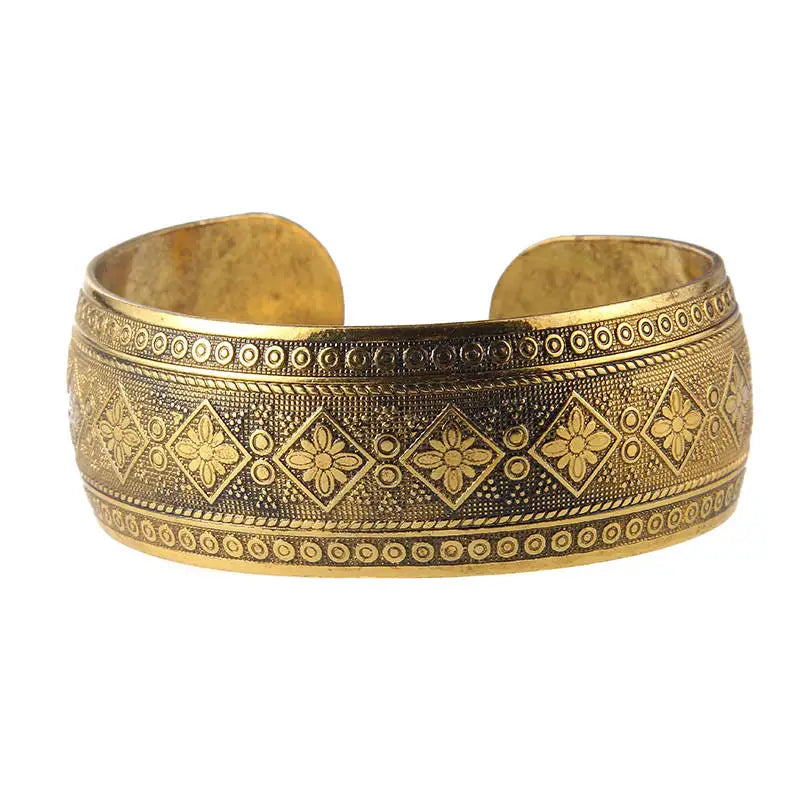 Gypsy Bohemian Vintage Tibetan Bronze Metal Carving Flower Elephant Cuff Bracelets& Bangles For Women Jewelry Gift