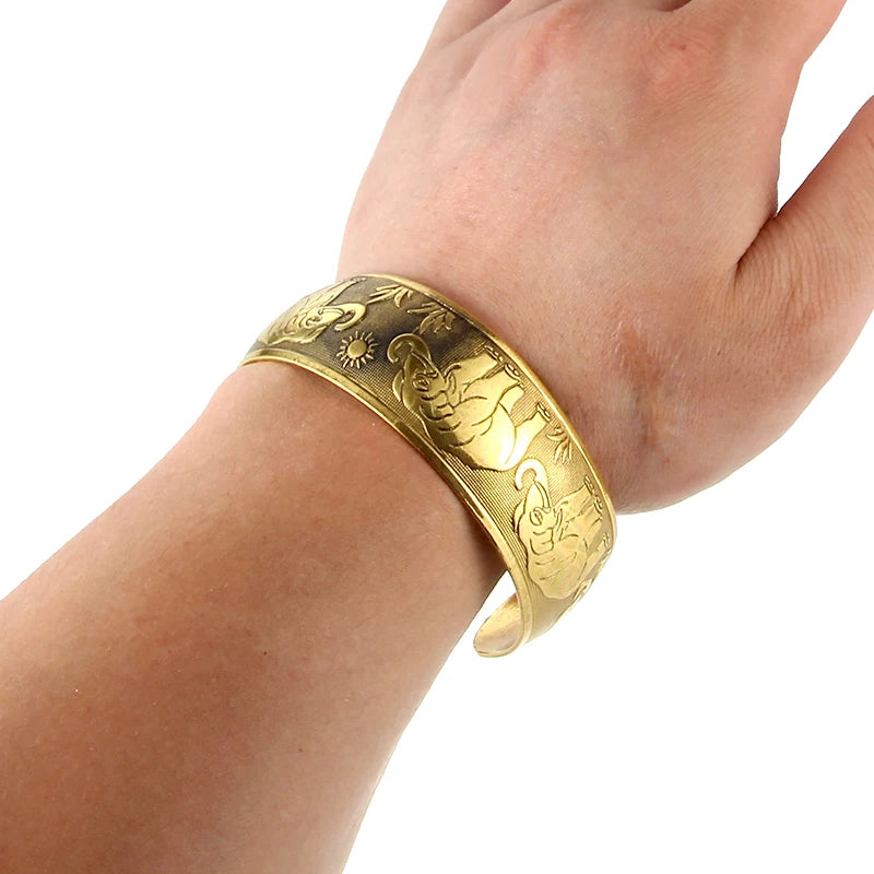 Gypsy Bohemian Vintage Tibetan Bronze Metal Carving Flower Elephant Cuff Bracelets& Bangles For Women Jewelry Gift