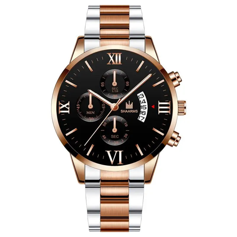 Business Brand Luxury Men's Military Quartz Watch Men's Stainless Steel Gold Black Calendar Date Watch Male Clock Relogio