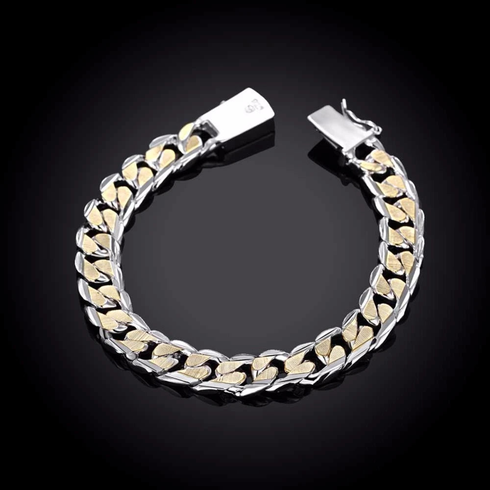 Men's Jewelry Bracelet Pulseras 925 Silver 10mm Width 21cm Thick Exquisite Fashion Silver Bracelet Women's Fine Jewelry