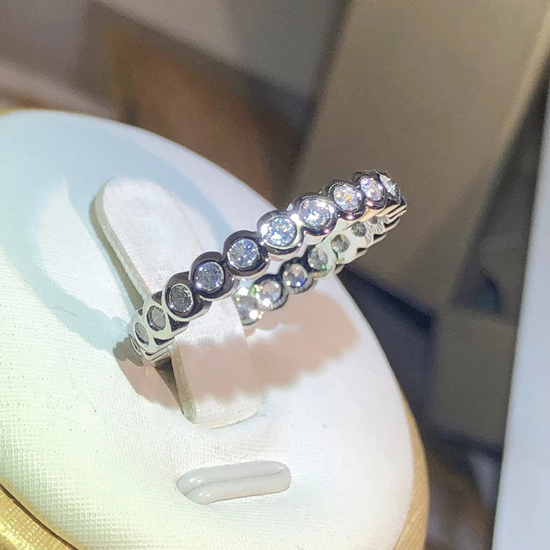 925 Sterling silver Single Row Pave AAAAA cz Eternity Promise ring Engagement Wedding Band Rings for women Bridal Party Fashion