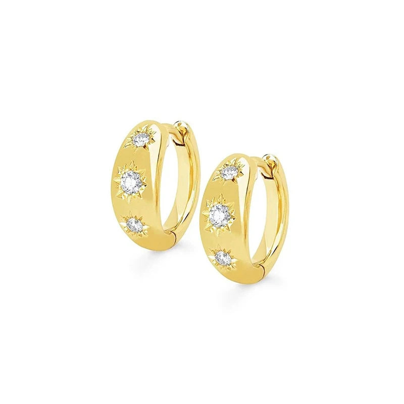 Aide 925 Sterling Silver Eight Pointed Star Sturdy Gold Hoop Buckle Earrings For Women Daily Minimalist Fine Jewelry Party Gift