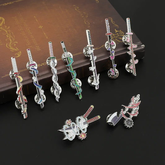 Anime Demon Slayer Figure Weapon Enamel Pins Kochou Shinobu Metal Badge Brooch for Jacket Pins Accessories for Fans Gifts