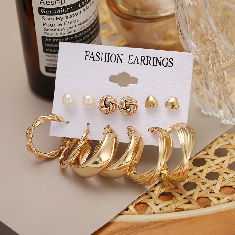 Vintage Metal Twisted Rope Knot Stud Earrings Fashion Hollow Butterfly Leaf Earrings Women's Versatile Big Set Jewelry Gift 2025