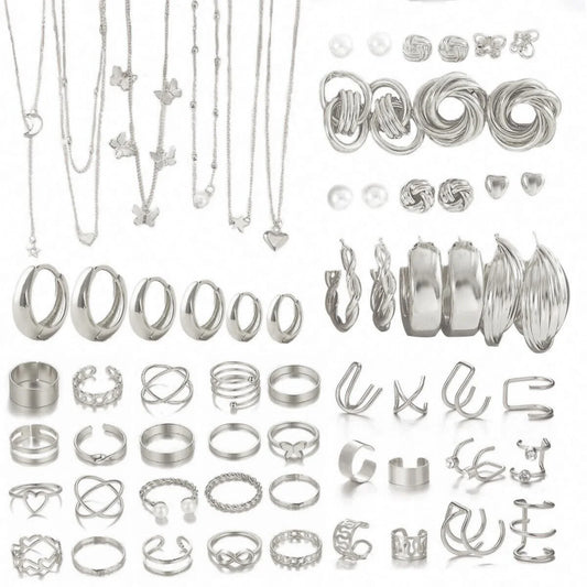 Simple Metal Geometric Butterfly Love Star Earrings Necklace Ring Fashion Jewelry Sets for Women Daily Wear Party Vacation Gifts