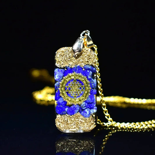 Natural Lapis Lazuli Chip Stones Orgone Resin Pendant with Golden Foil Inside Reiki Healing Crystals Necklace Christmas Gift