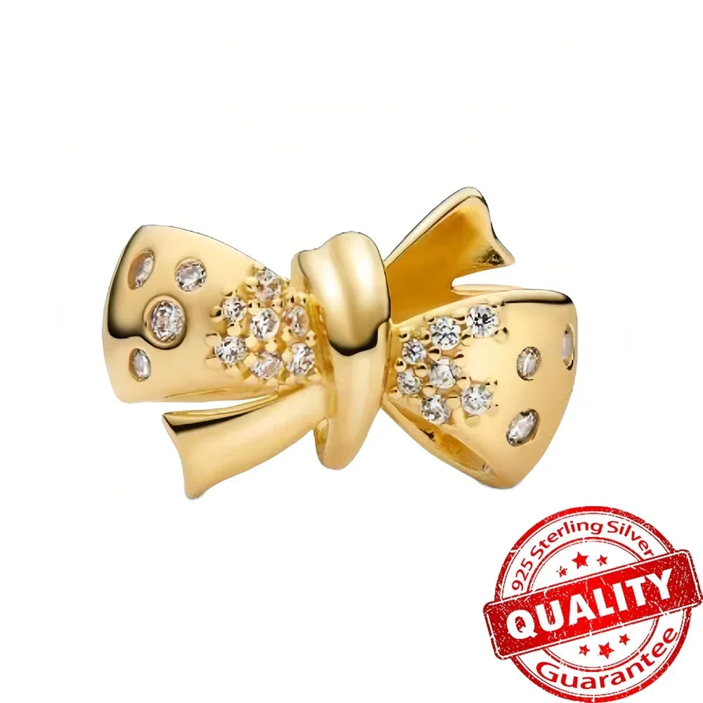 Original 925 Sterling Silver Gold Heart Charms Beads Sparkling MapleLeaf Safety Pendant For Women Bracelet DIY Fine Jewelry Gift