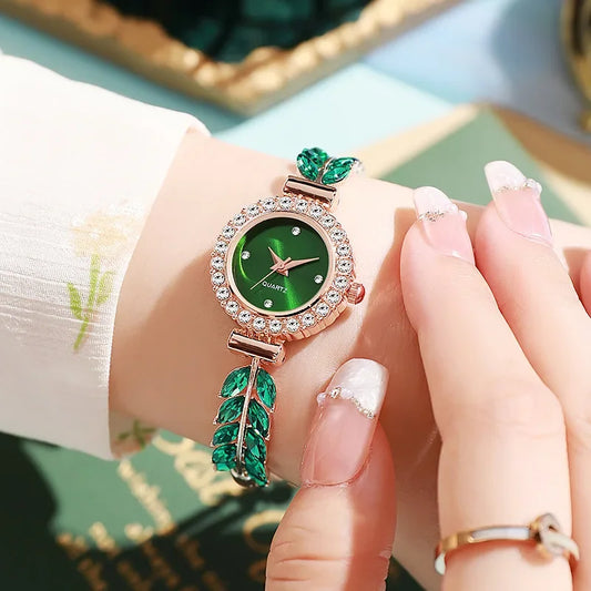 Luxury Brand Diamond Women Watches Green Watch Ladies Wrist Watch Rhinestone Womens Bracelet Watches New Female Relogio Feminino