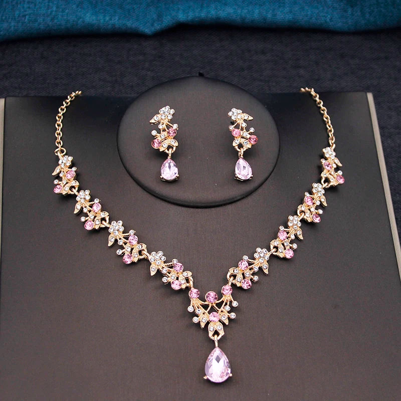 17 Colors Water Drop Purple Bridal Jewelry Sets for Women Party Prom Choker Necklace Earrings Bride Wedding Costume Accessories