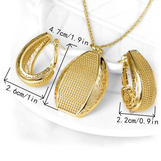 Dubai Turkey 18K Gold Plated 2pcs Set Copper Pendant Necklace Earrings Set Jewelry Accessories Bridal Wedding Gifts