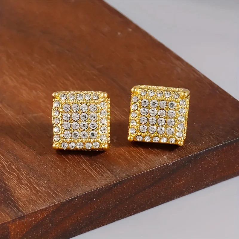 Fashion Silver-Color Square Classic Zircon Ear Studs For Men Women Fashion Shiny Faux Studs Earrings Jewelry Gift For Friends