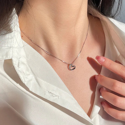 925 Sterling Silver Love Diamond Necklace Women's Simple Collar Chain Hollow Heart Pendant Wedding Jewelry Birthday Gift