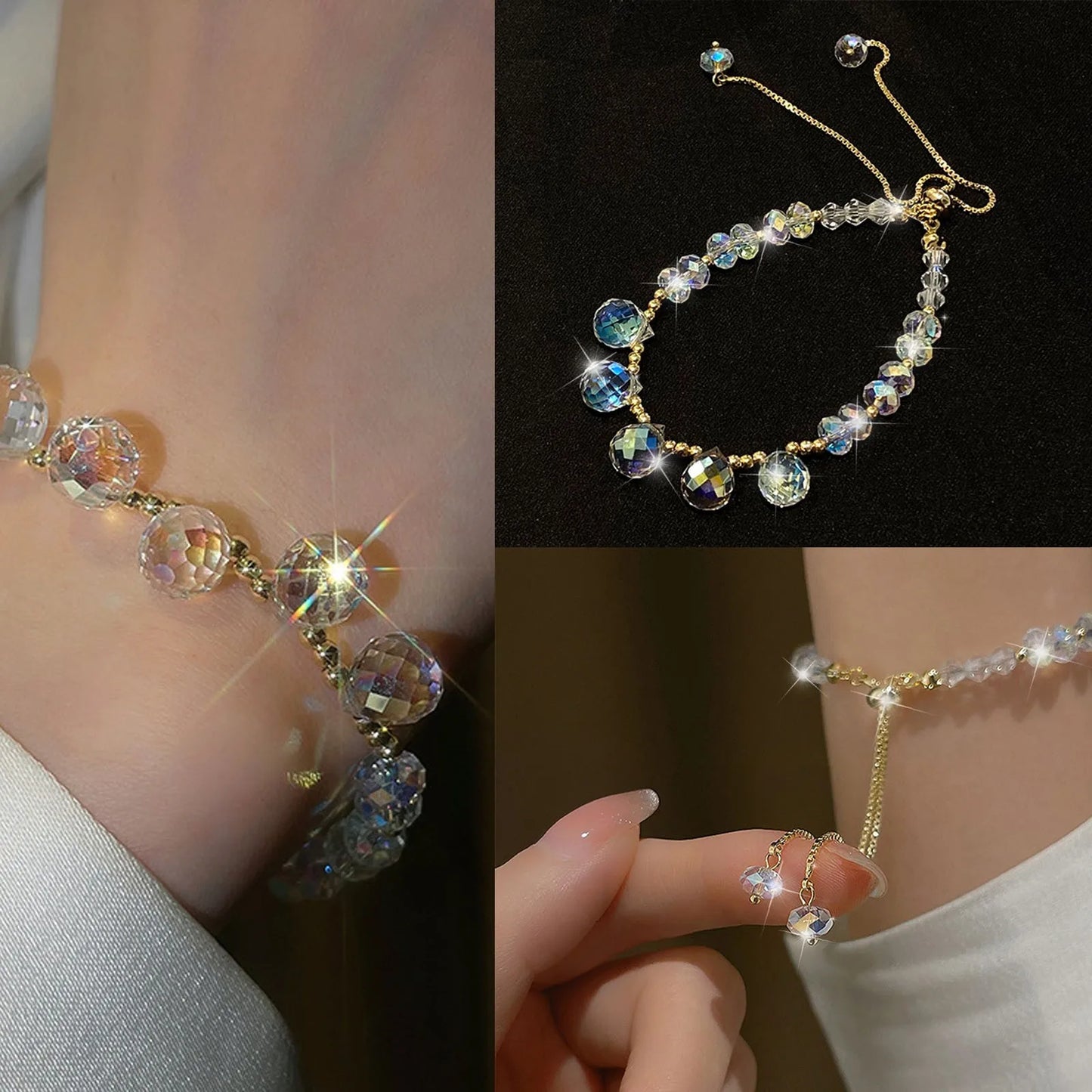 Women Anniversary Jewelry Bracelet Gift Super Flash Crystal Pull Bracelet Women Crystal Shiny Adjustable Opening Chain Bracelets