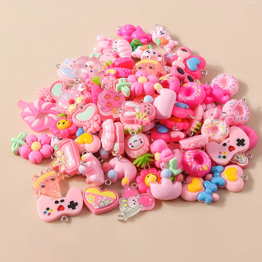 Mixed 10pcs Pink Red Purple Series Resin Charm for Earring Necklace Flower Hearts Pendant Diy Jewelry Making Accessories In Bulk