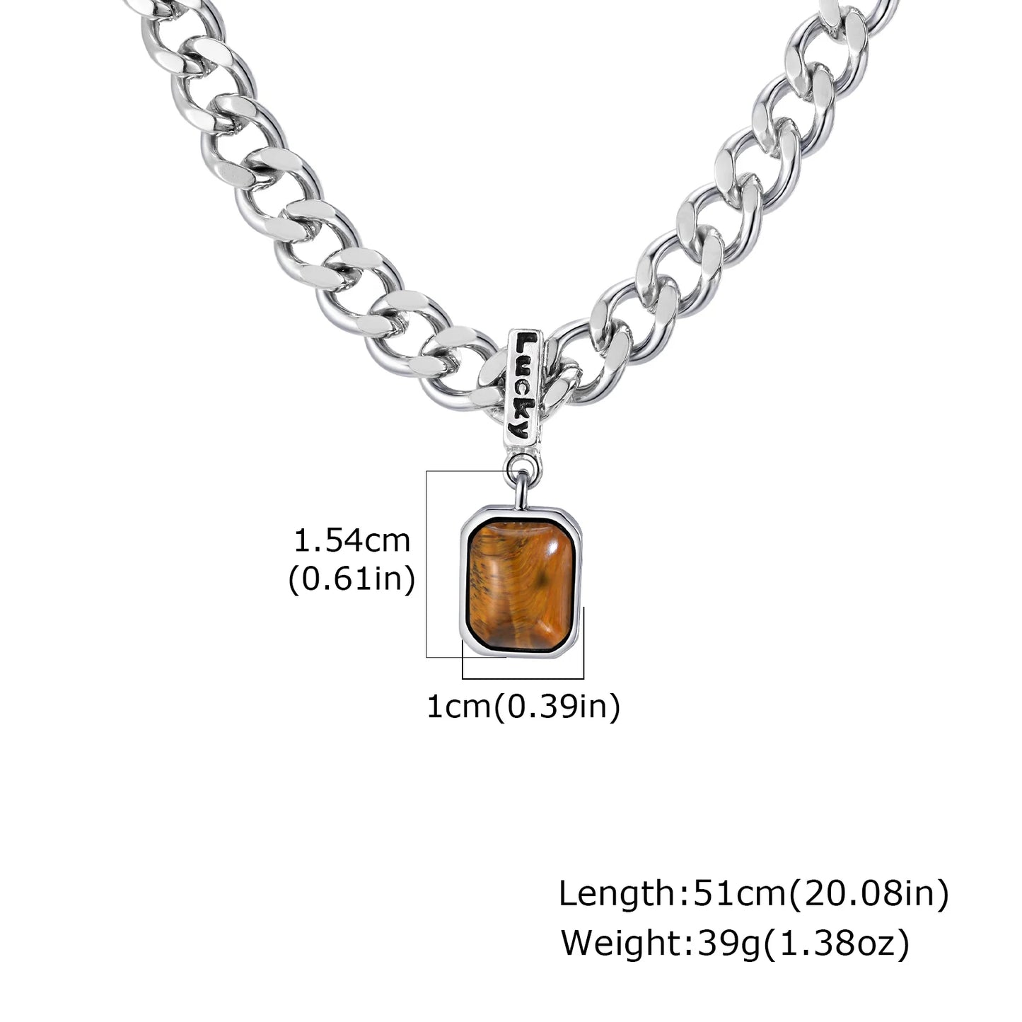 Hiphop Chunky Cuban Chain Necklace for Men Boys,Stainless Steel Lucky Words Square Stone Pendant Collar,Trendy Birthday Gift