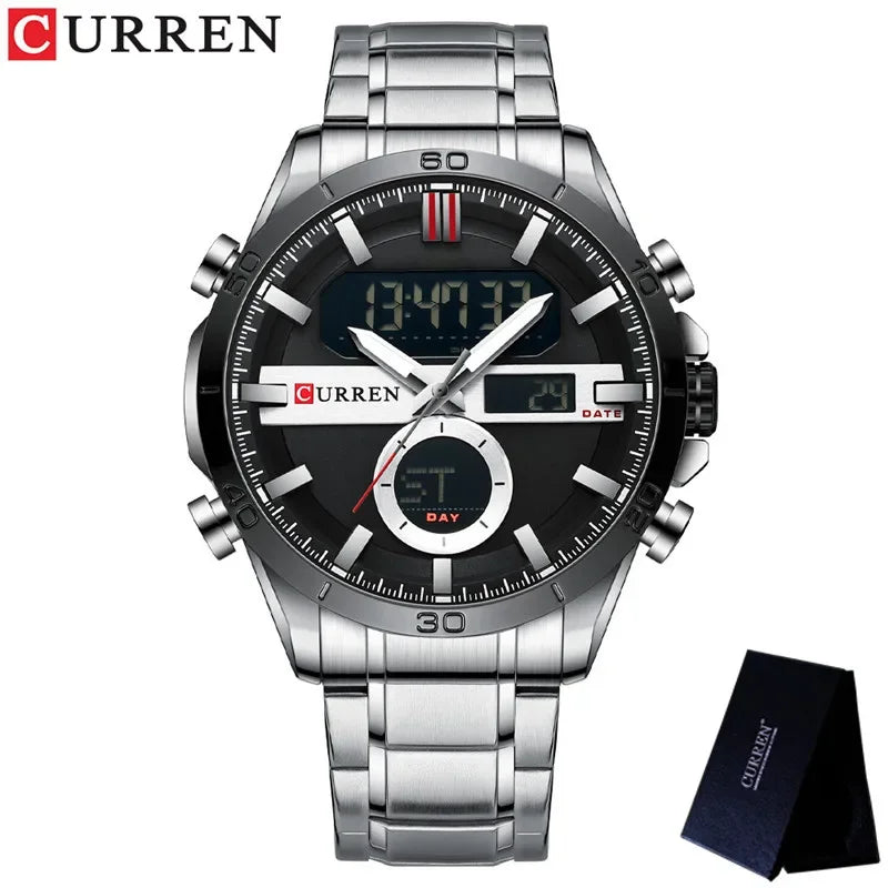 CURREN Sport Men Watch Top Brand Luxury Military Business Male Clock Silver Stainless Steel Quartz Digital Man Wristwatch 8384