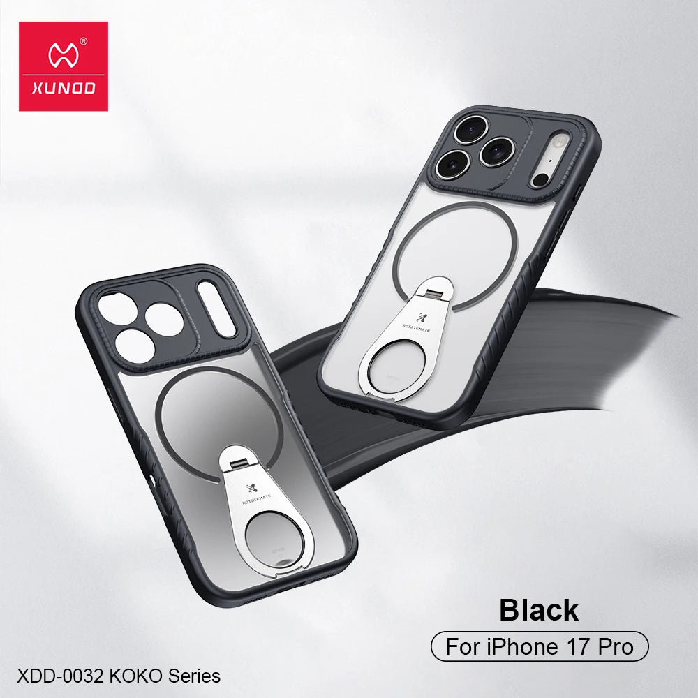 Xundd for iPhone 17 Pro Max 17 Pro 17 Air Magnetic Case with Kickstand,360° Fully Adjustable Stand Matte Transprent Phone Case