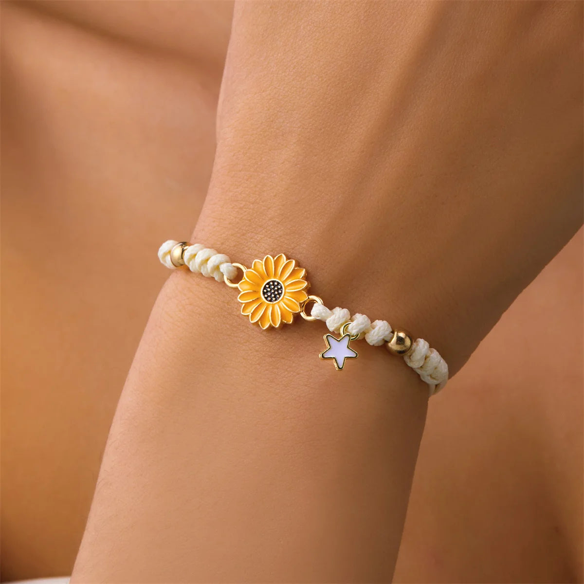 Simple Lucky Knot Sunflower Bracelets for Girls Kids Trendy Handmade Braided Colorful Daisy Flower Bracelet Friendship Gifts