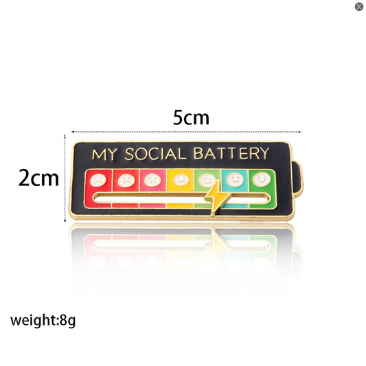 Mood Conversion Energy Brooch for Women Men My Social Battery Badge Expression Pins Brooches on Clothes