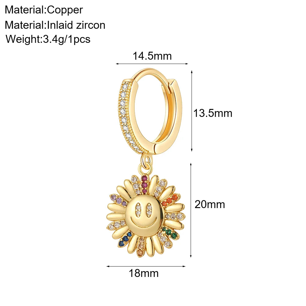 Cute Sun Moon Star Rainbow Red Heart Love Rose Flower Korean Hoop Earrings for Women Gold Color New In Earring High Quality