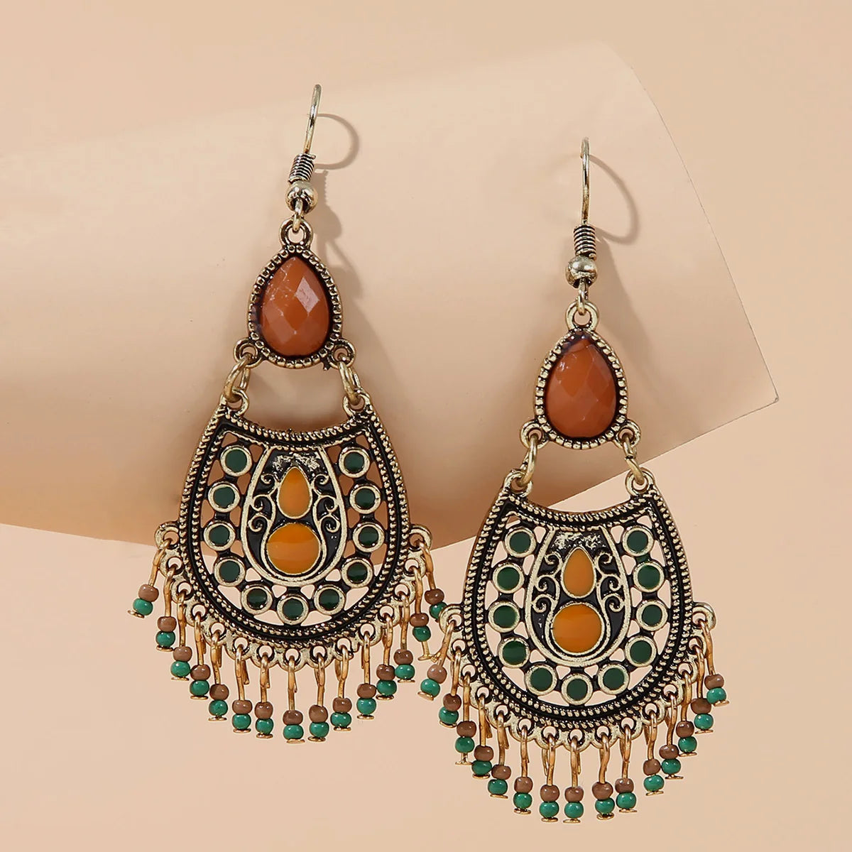 2pcs Bohemian style long tassel rice beads women's pendant earrings vacation personalized accessories