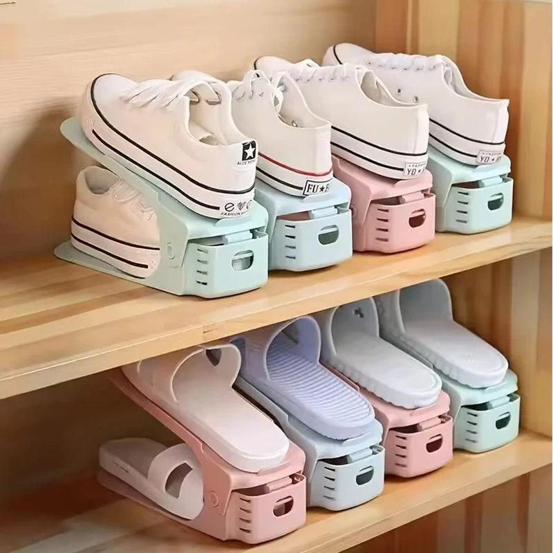 10Pcs Shoe Stacker Adjustable Shoe Slots Organizer Shoes Slots Space Saver Double Deck Rack Holder For Closet Organization Hot