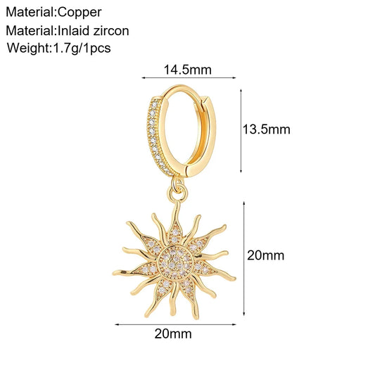 Sun Cute Fruit Hoop Earrings for Women Gold Color Heart Evil Blue Eye Dangle Earrings Micro Pave CZ New in Fashion Jewelry