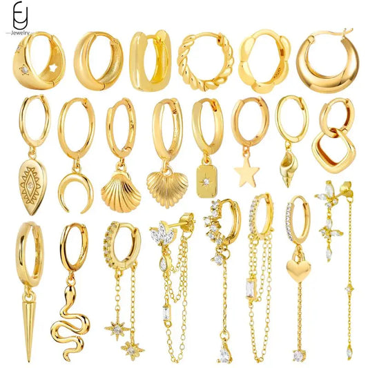 925 Sterling Silver Needle Vintage Gold Earrings Luxury Long Chain Tassel Crystal Hoop Earrings for Women Party Trend Jewelry