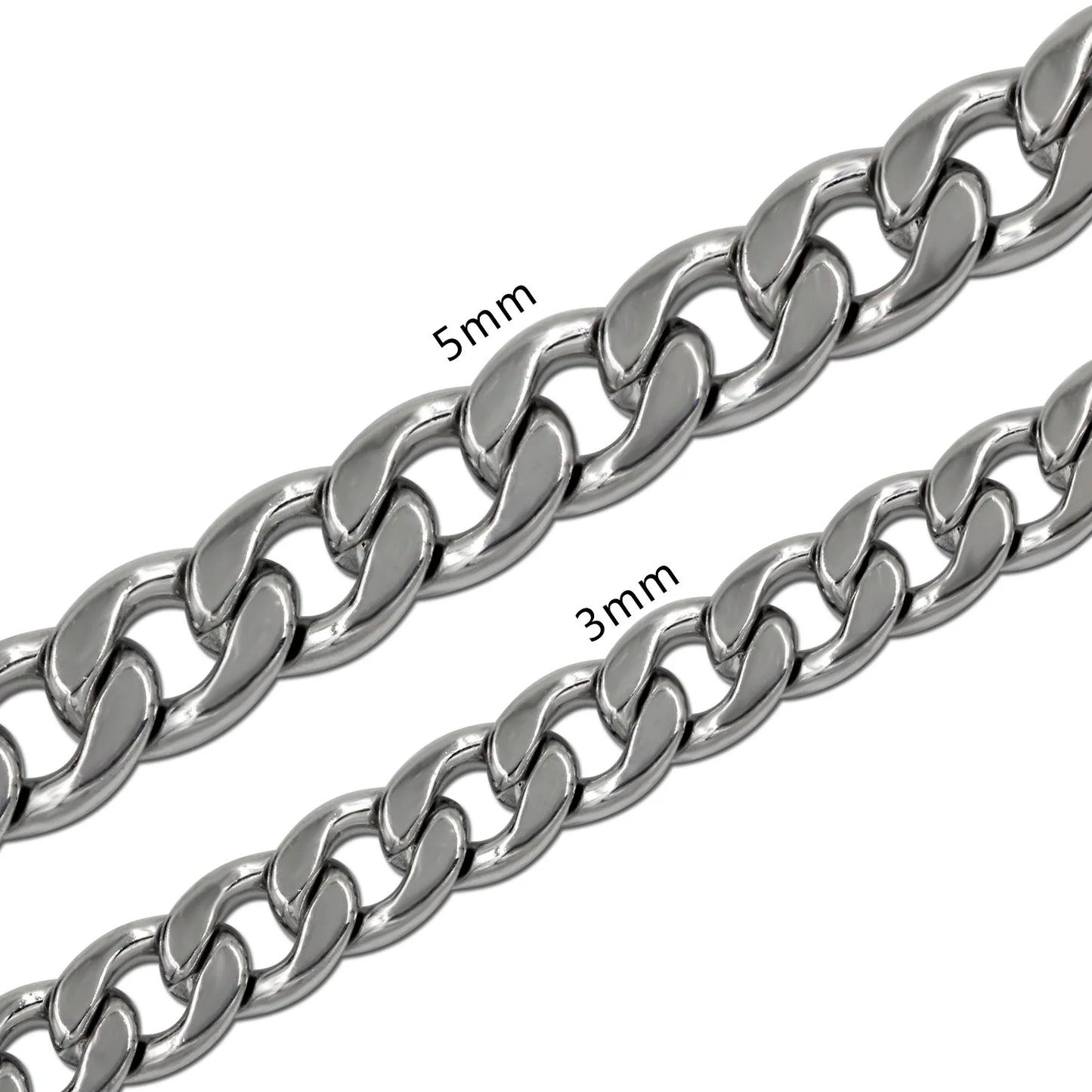 LUXUKISSKIDS Hip Hop Width 5/7MM Cuban Link Stainless Steel Chains Necklace for Men Basic Simple Rapper's Choker on Neck Jewelry