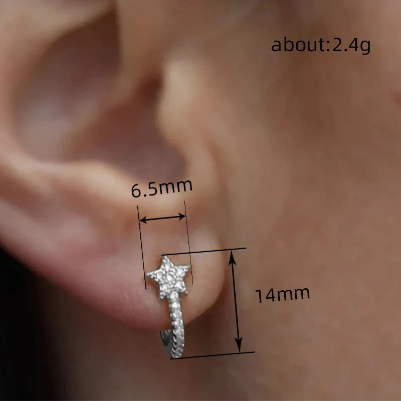 Huitan Fashion Star Hoop Earrings with Dazzling CZ Simple Stylish Ear Accessories for Women Silver Color Exquisite Girls Jewelry