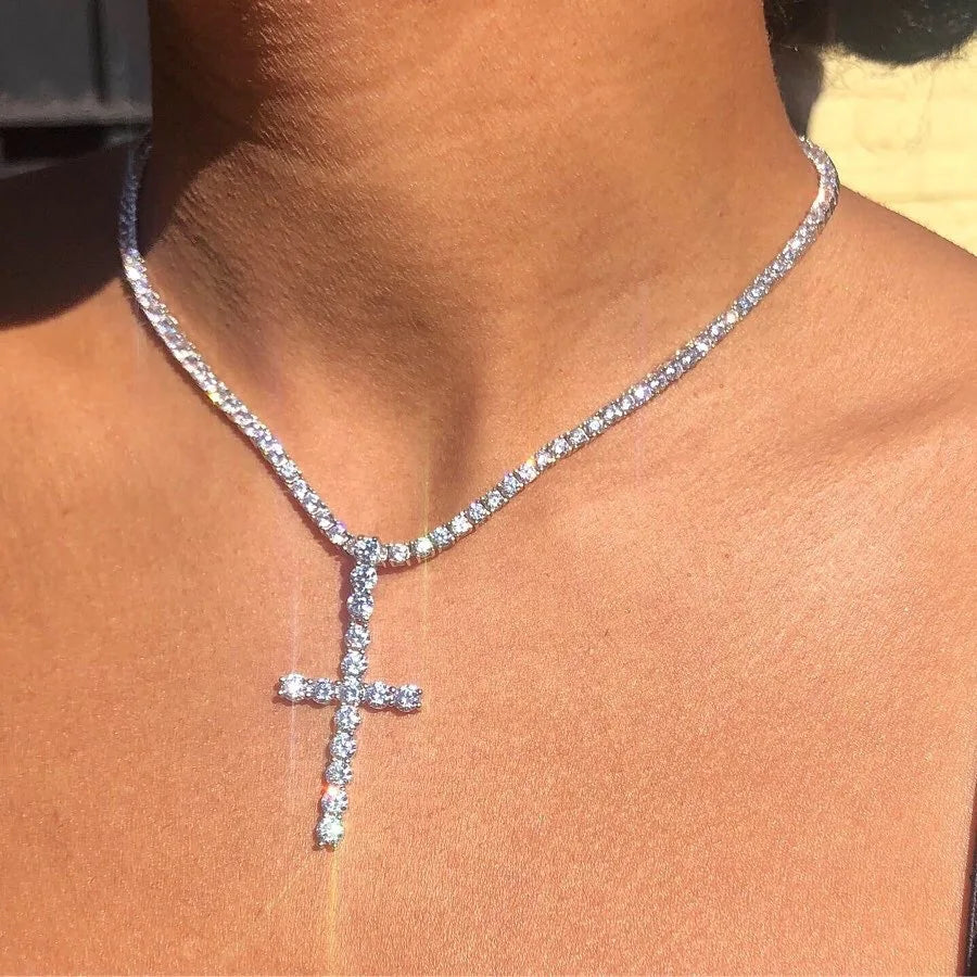 2025 Y2K Pearl Cross Pendant Necklace Hip Hop Retro Women Religious Zircon Chain Necklaces Girls Punk Party Trendy Jewelry Gifts