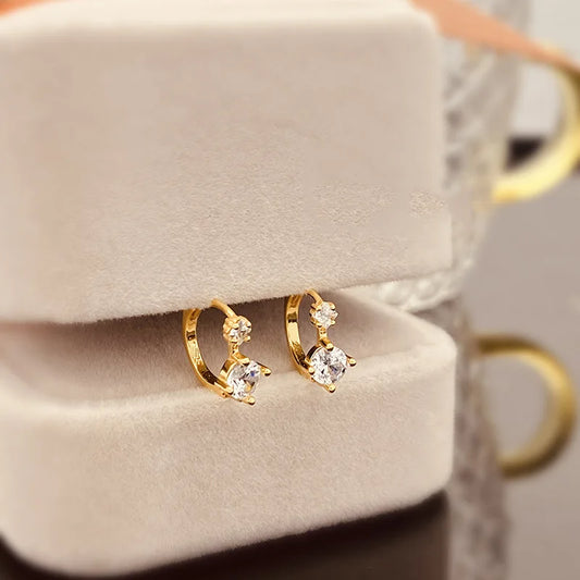 silver 925 simple classic Large and small diamond earrings for women unique design trend style suitable for daily jewelry gifts