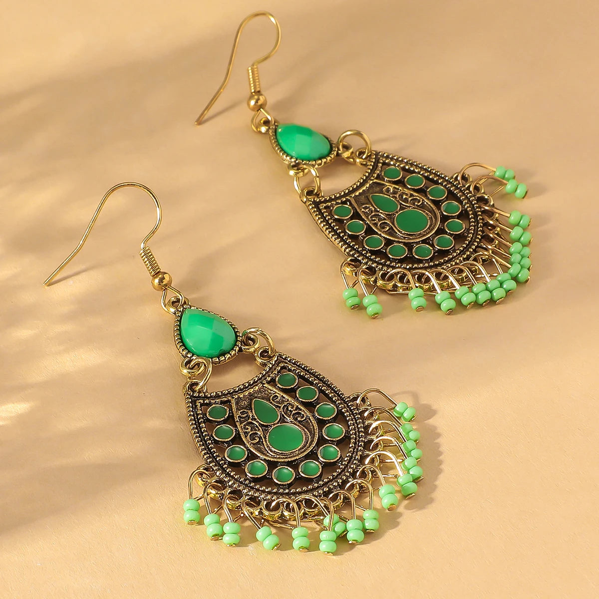 2pcs Bohemian style long tassel rice beads women's pendant earrings vacation personalized accessories