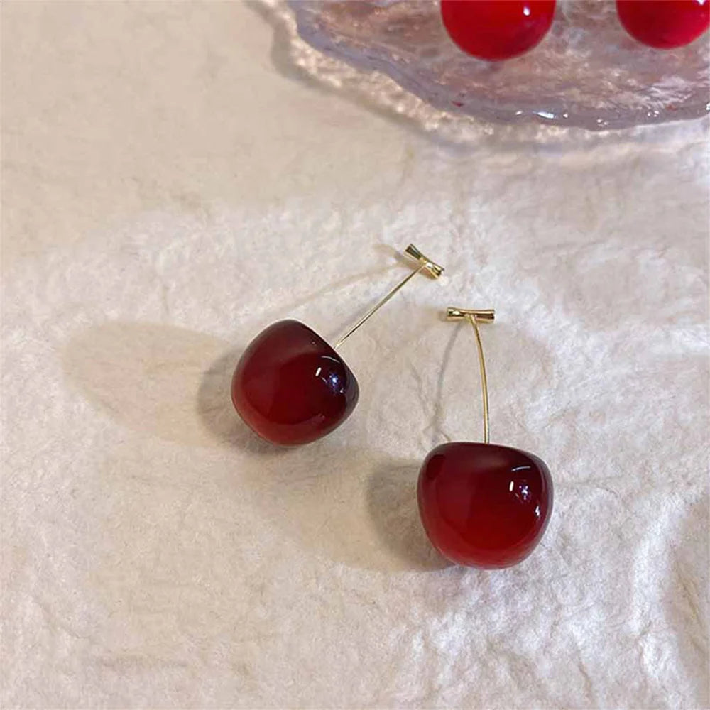 Cute Cherry Fruit Acrylic Earrings Fashionable Resin Cherry Earrings For Women Kpop Jewelry Trendy Accessories