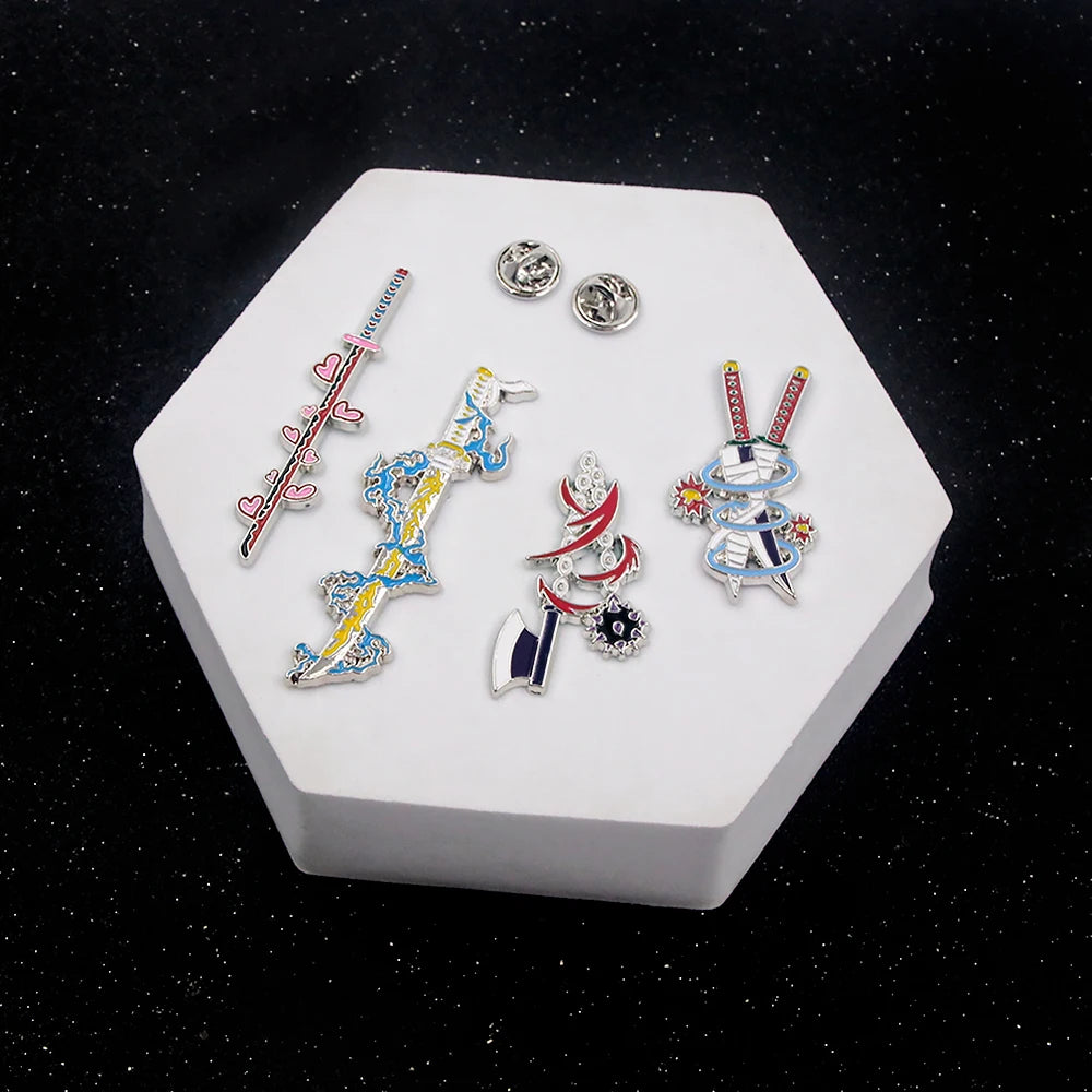 Anime Demon Slayer Brooch Enamel Kimetsu no Yaiba Sword Pins Weapon Badge Fans Cosplay Souvenir Props Backpack Jewelry Gift