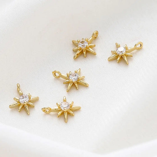 10pcs/lot 18K Gold Colors Rhinestone Hexagram Stars Brass Pendants Bracelet Charm Decoration For Necklace Jewelry Making Finding
