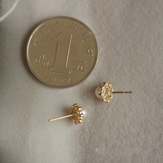 Vintage Disc Pearl Zirconia Stud Earrings Women, S925 Sterling Silver, Gentle Jewelry, Girly Gift, Daily Occasion, High Quality