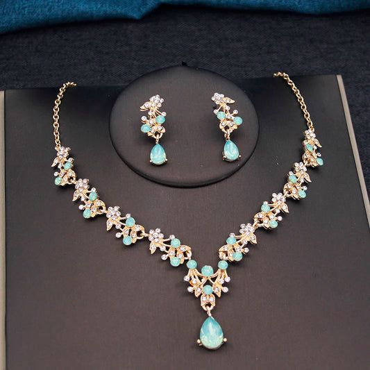 17 Colors Water Drop Purple Bridal Jewelry Sets for Women Party Prom Choker Necklace Earrings Bride Wedding Costume Accessories