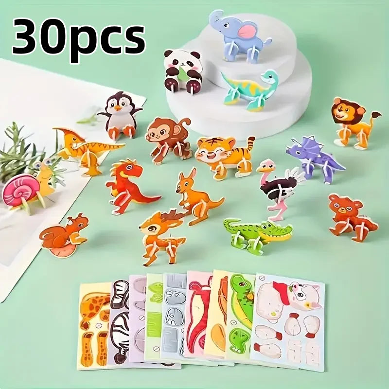 30Pieces of 3D Paper Puzzles,Children's Creative Animal Puzzles,DIY Kids'Handcraft Assembly Puzzles,Educational & Brain-Boosting