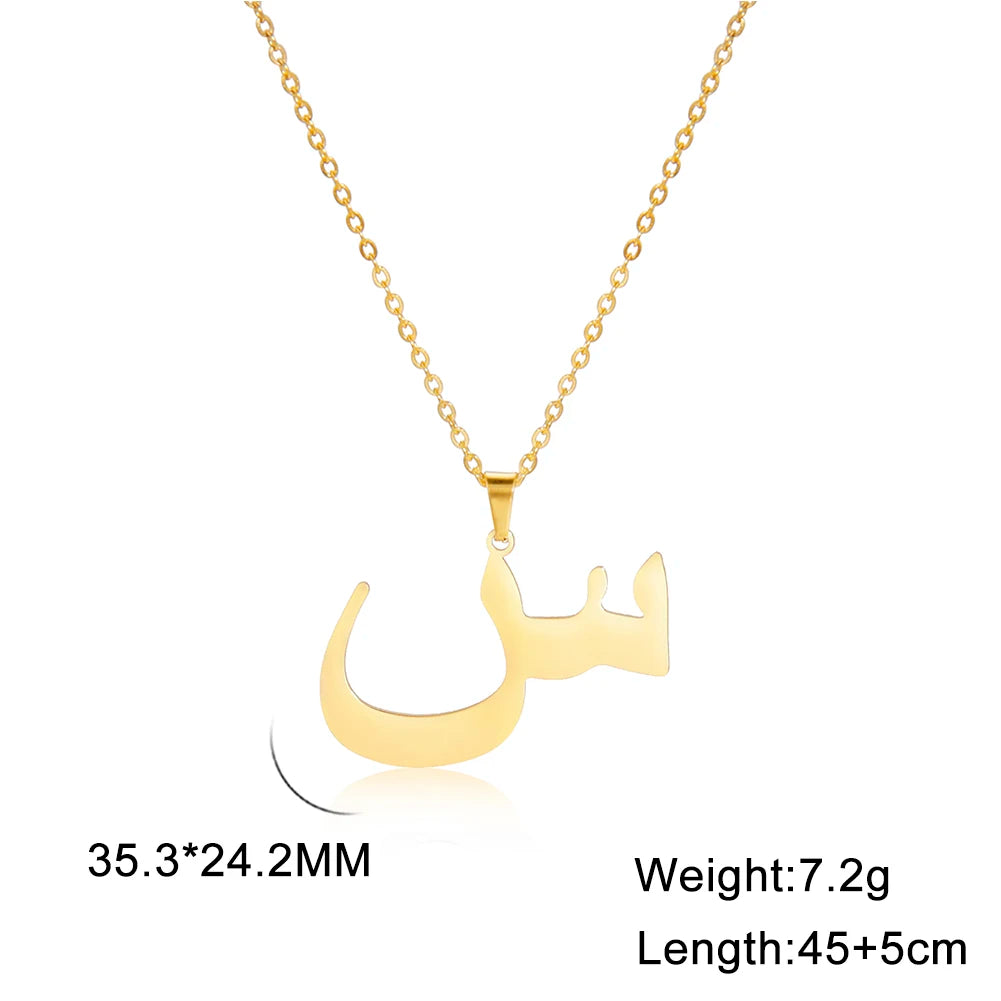 Cazador Gold Color 28 Arabic Letter Necklace for Women Stainless Steel Arab Alphabet Pendant Choker Necklaces Jewelry 2024 Trend
