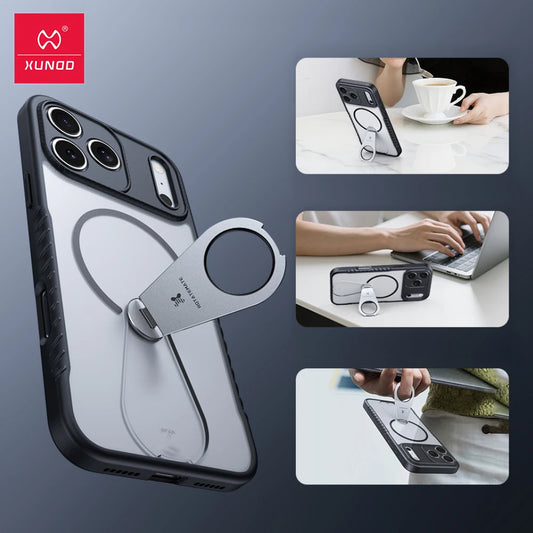 Xundd for iPhone 17 Pro Max 17 Pro 17 Air Magnetic Case with Kickstand,360° Fully Adjustable Stand Matte Transprent Phone Case