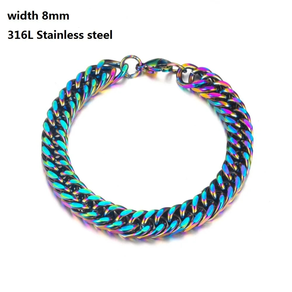 316L Stainless Steel Cuban Chain Bracelet for Men Women Figaro Vintage Metal Viking Kpop Pulseras Emo Cute Luxury Jewelry Gift