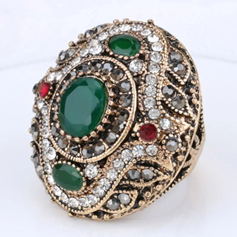 Turkish Big Wedding Rings for Women Vintage Gold Crystal Engagement Ring Indian Jewelry Boho Accessories Кольцо Женское