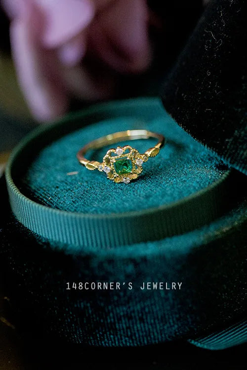 Luxury 100% 925 Sterling Silver Created Topaz Green Gemstone Wedding Engagement Gold Ring Fine Jewelry chain rings