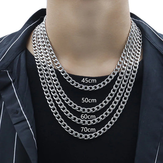 Women Men's Necklace Stainless Steel Black Gold Color Curb Cuban Link NK Chain Silver Color Basic Punk Male Choker Jewelry Gift