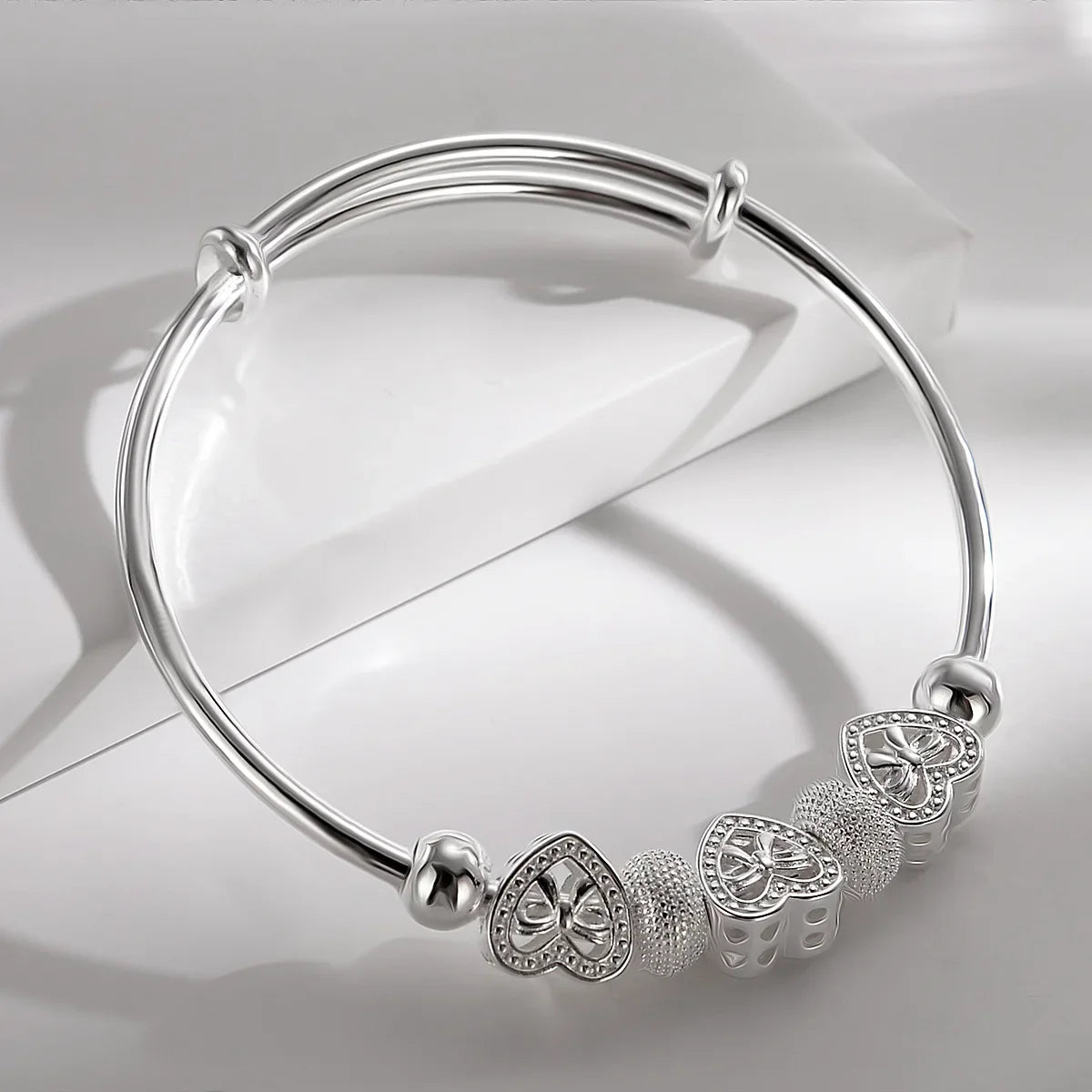 Trendy 925 Sterling Silver Big Bangles Bracelet Cute Charms for Women Lady Fashion Jewelry Adjustment Cuff Wedding Luxury
